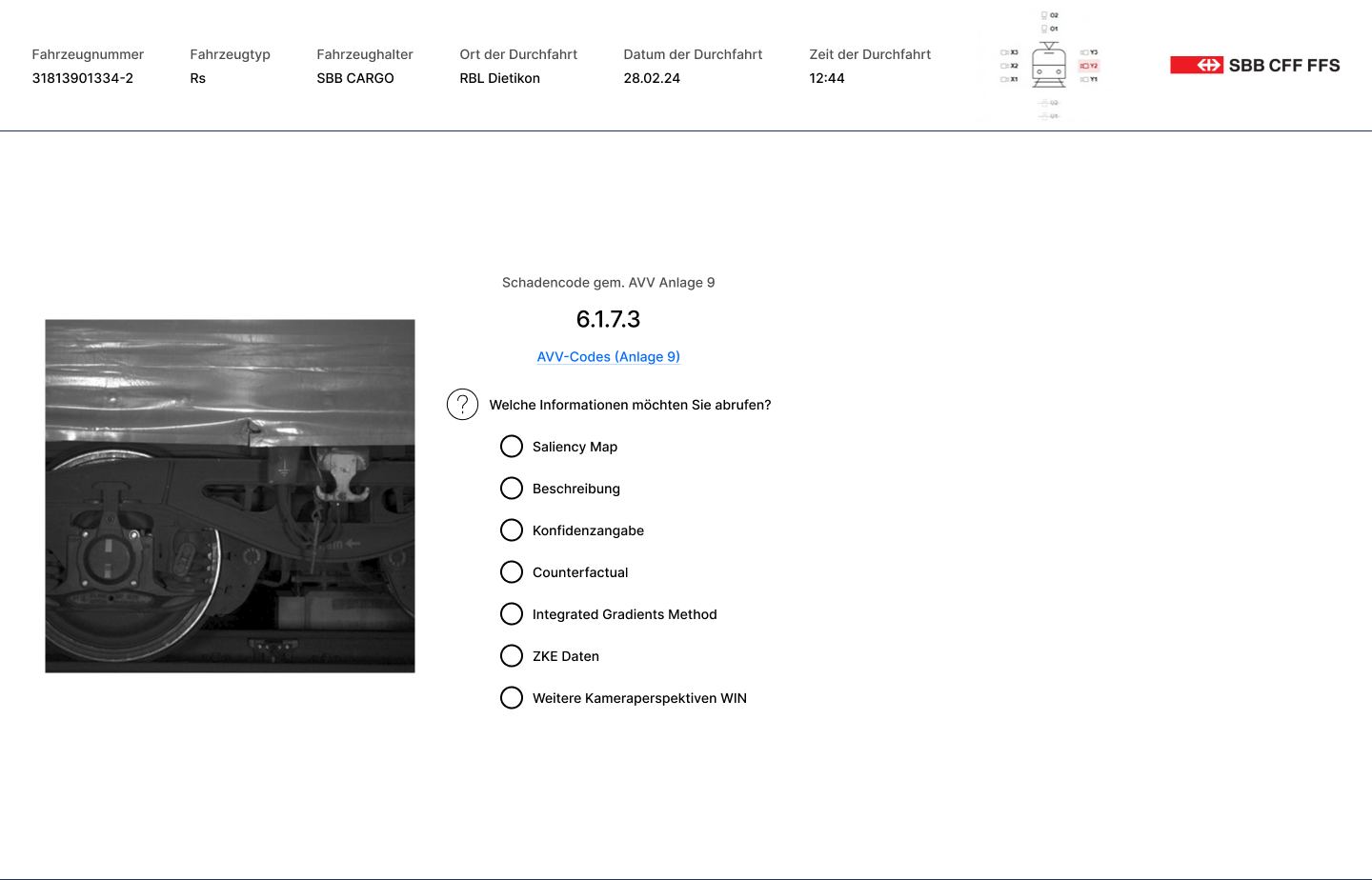 SBB explainability prototype — task flow screen